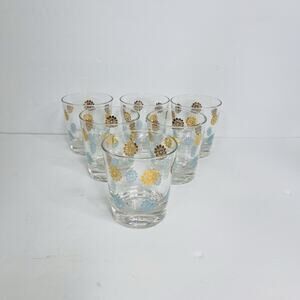 vintage 3 inch lowball juice cocktail glass retro‎ floral patter mcm barware